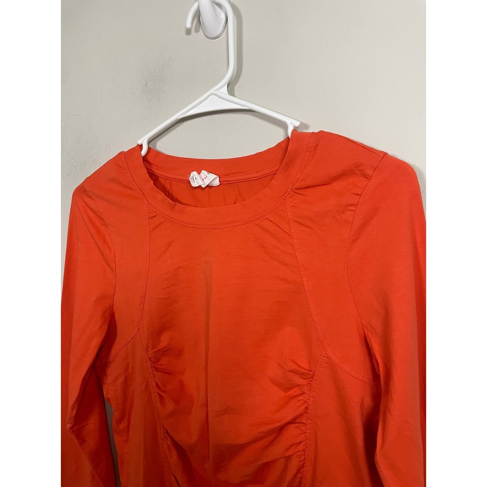 Anthropologie Daily Practice Orange Ruched Cropped Long Sleeve Size Medium - Picture 2 of 9
